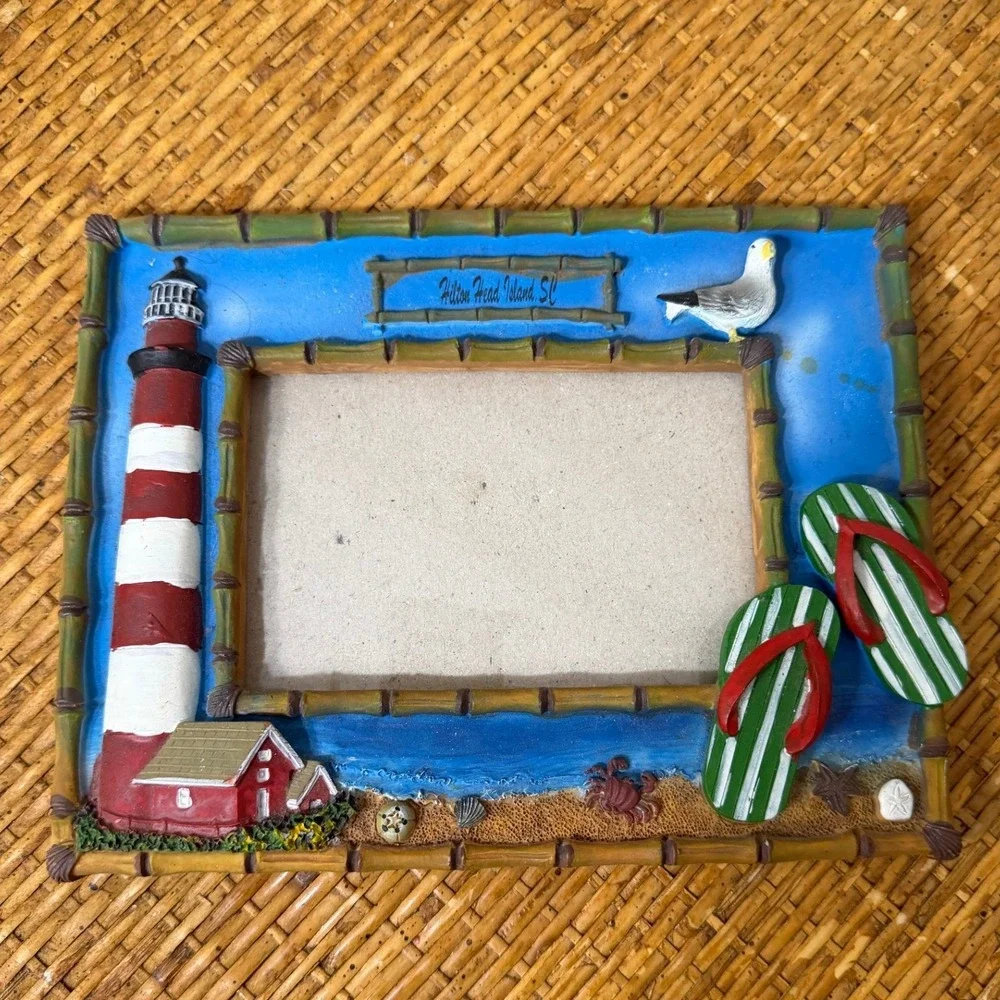 Hilton Head Island SC Resin Beach Picture Frame Lighthouse Flip Flops Bamboo
